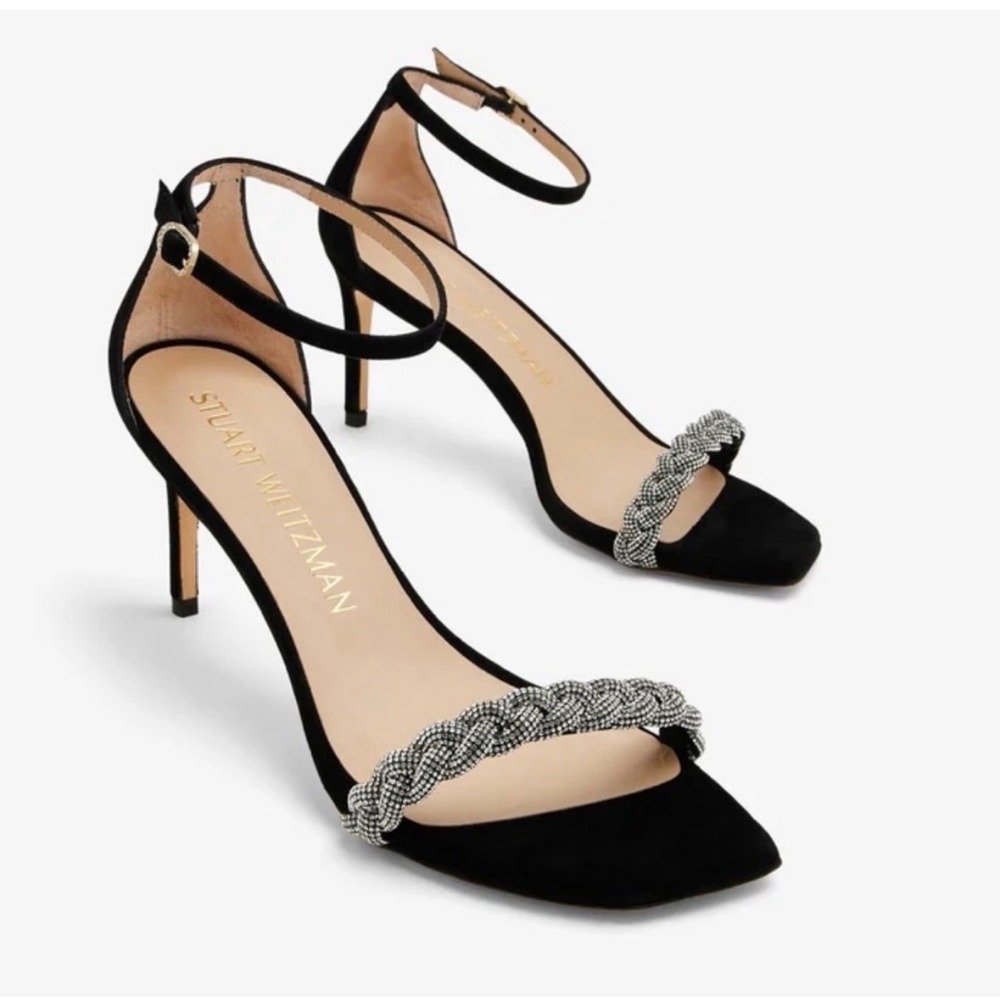 Stuart Weitzman Nudistcurve 100 Highshine Jeweled Ankle Strap Stiletto Heel 7.5